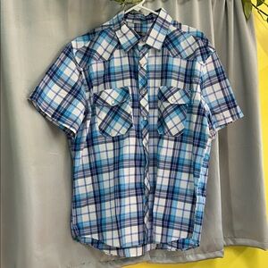 Jmbonheir Men's Blue Plaid Short Sleeve Shirt XL NWOT